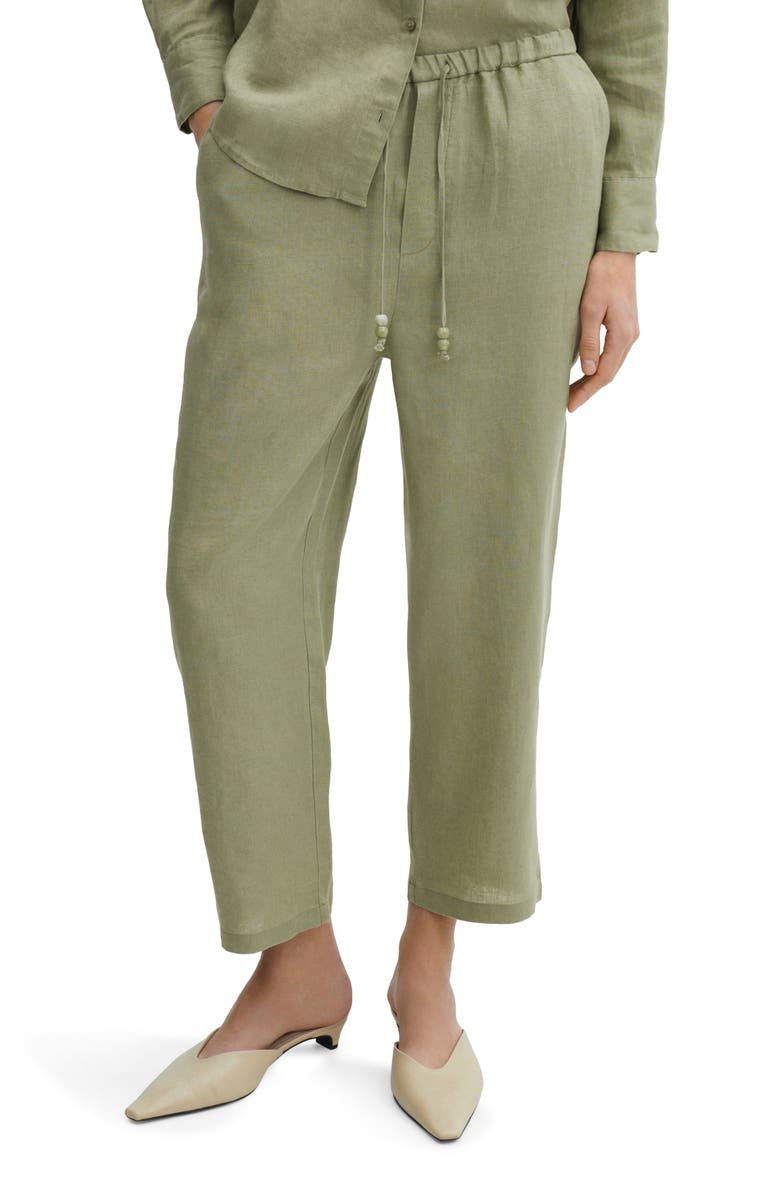 MANGO Elastic Waist Crop Straight Leg Linen Pants | Nordstrom