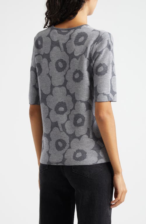 Shop Marimekko Kehys Unikko Short Sleeve Wool Sweater In Grey Dark Grey