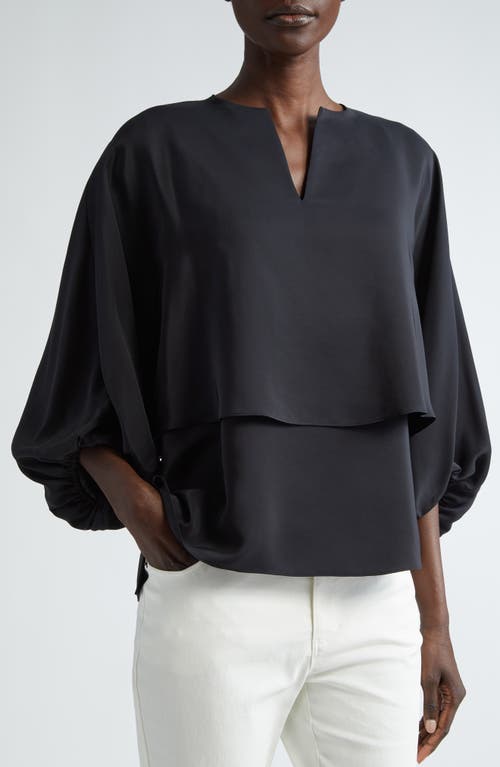 Shop Lafayette 148 New York Bishop Sleeve Layered Silk Top In Black