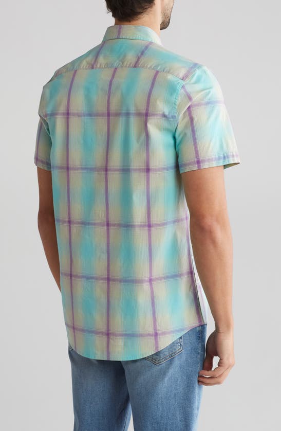 Shop Abound Windowpane Short Sleeve Button-up Shirt In Teal-window Ombre