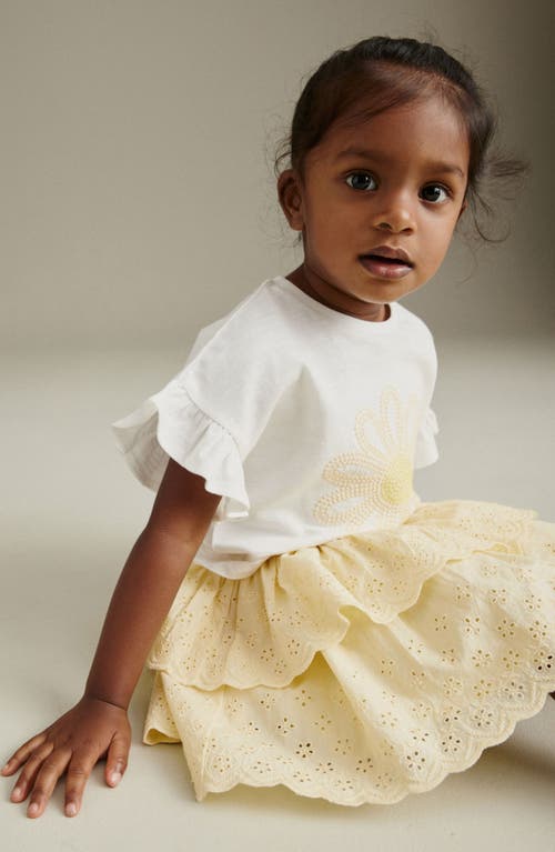 Shop Next Kids' Embroidered Flower Cotton Top & Eyelet Tiered Skirt Set In Yellow