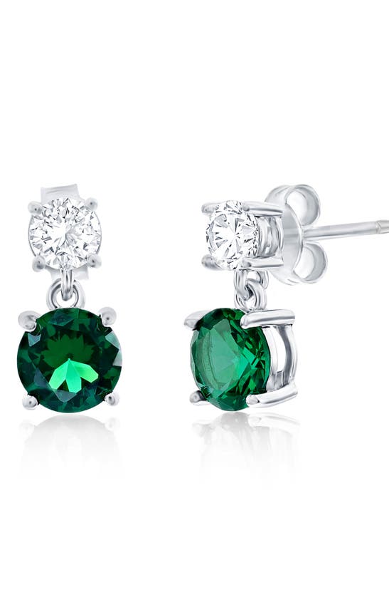 Shop Simona Round Cubic Zirconia Dangle Earrings In Emerald