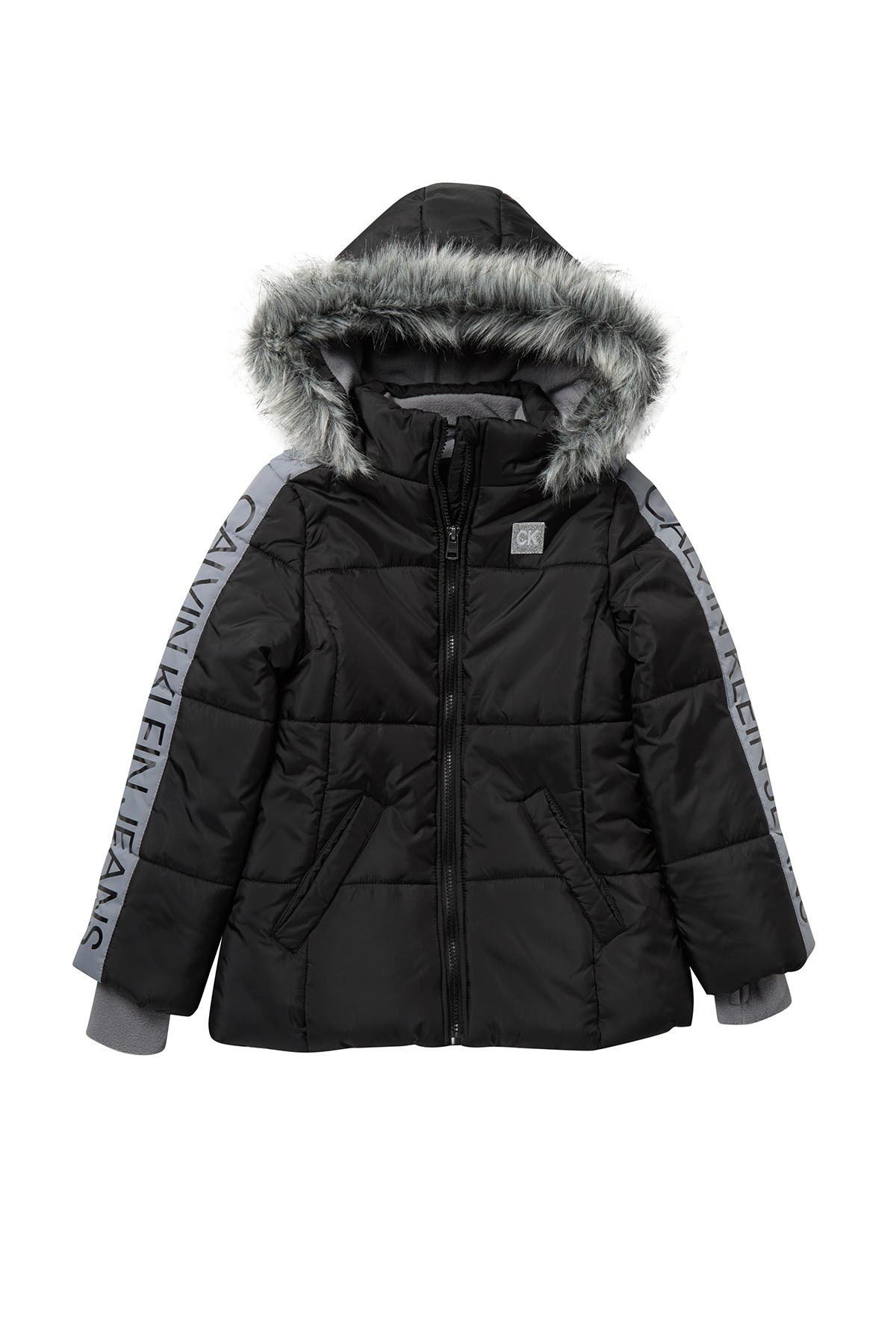 calvin klein performance puffer jacket with knit sleeves