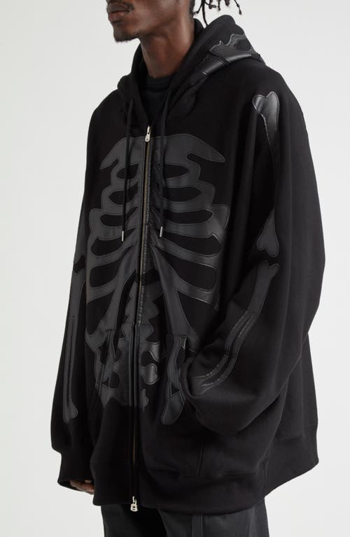 Takahiromiyashita The Soloist Takahiromiyashita Thesoloist. Back Gusset Bone Appliqué Zip Hoodie In Black X Black Bone