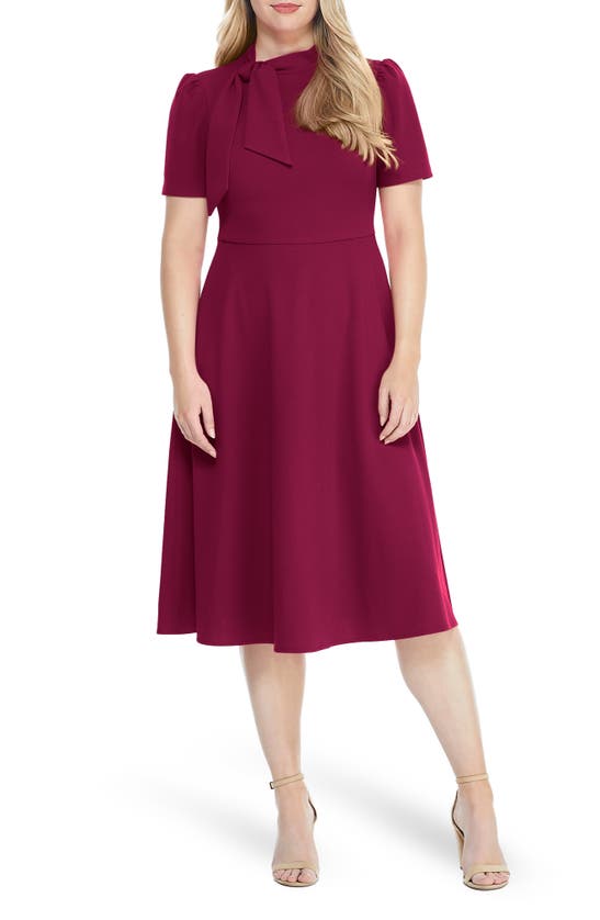 Maggy London Short Sleeve Necktie Midi Dress In Fuchsia Red