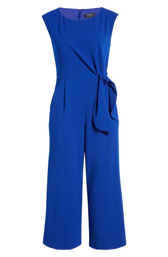 Shop Tahari Asl Side Tie Scuba Crepe Crop Wide Leg Jumpsuit In Cobalt