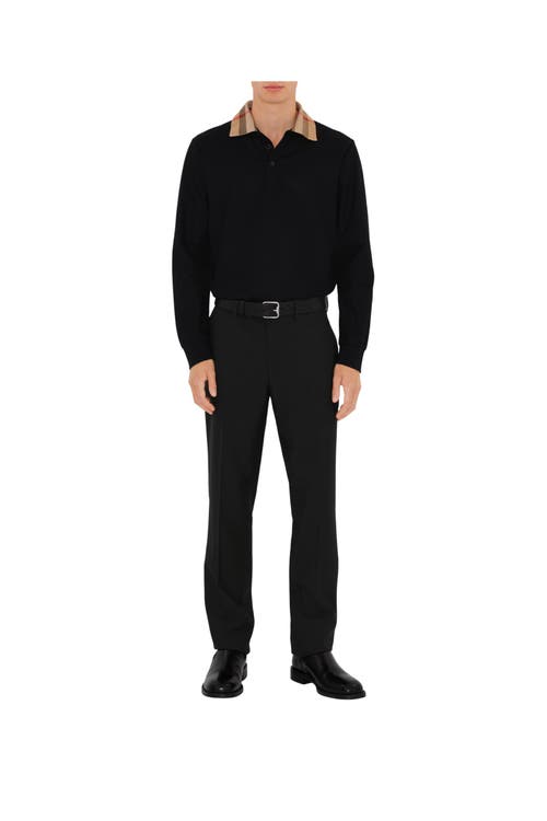 Burberry Cody Beige Polo Shirt With Long Sleeves And Check Motiv On The Collar In Cotton Man In Black