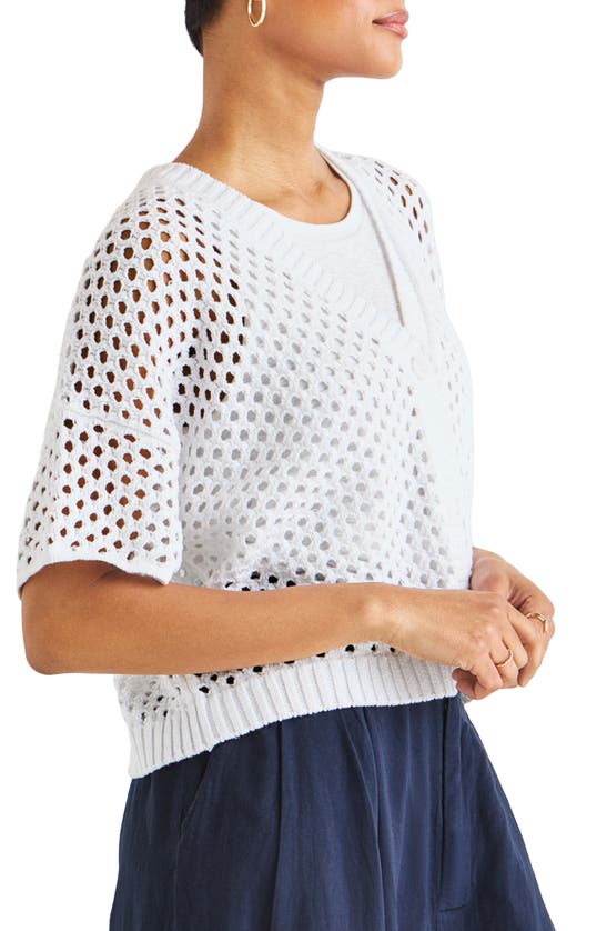 Splendid Nova Short Sleeve Cotton Pointelle Cardigan In White