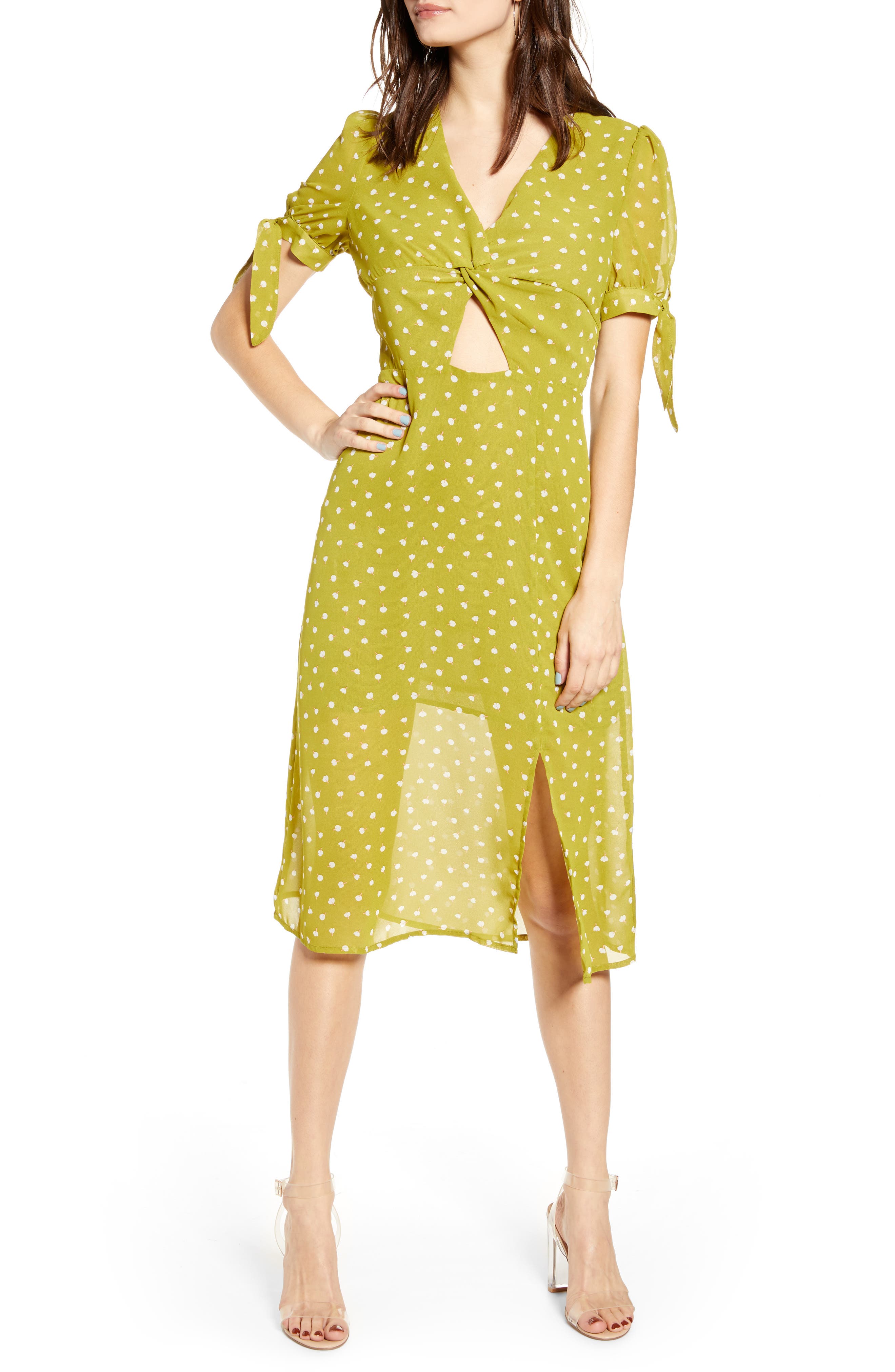 J.o.a Twist Front Midi Dress, Green