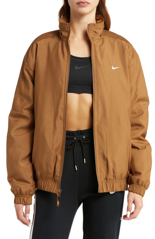 Nike Solo Swoosh Satin Bomber Jacket in Ale Brown/White