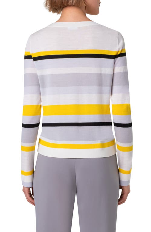 Akris Punto Striped Merino Cool Wool Long-sleeve Crewneck Sweater In Cream-tin-yellow