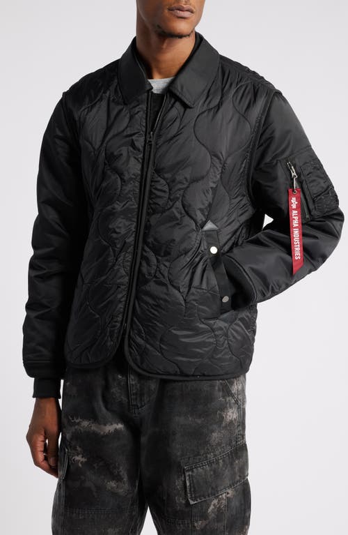 Shop Alpha Industries Quilted Mixed Media Ripstop Utility Jacket In Black