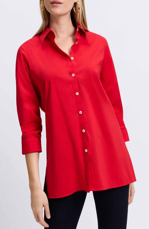 Foxcroft Evelyn Three-quarter Sleeve Button-up Shirt In Red