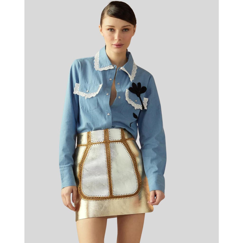 Cynthia Rowley Women's Floral Appliquè Cotton Shirt In Blue