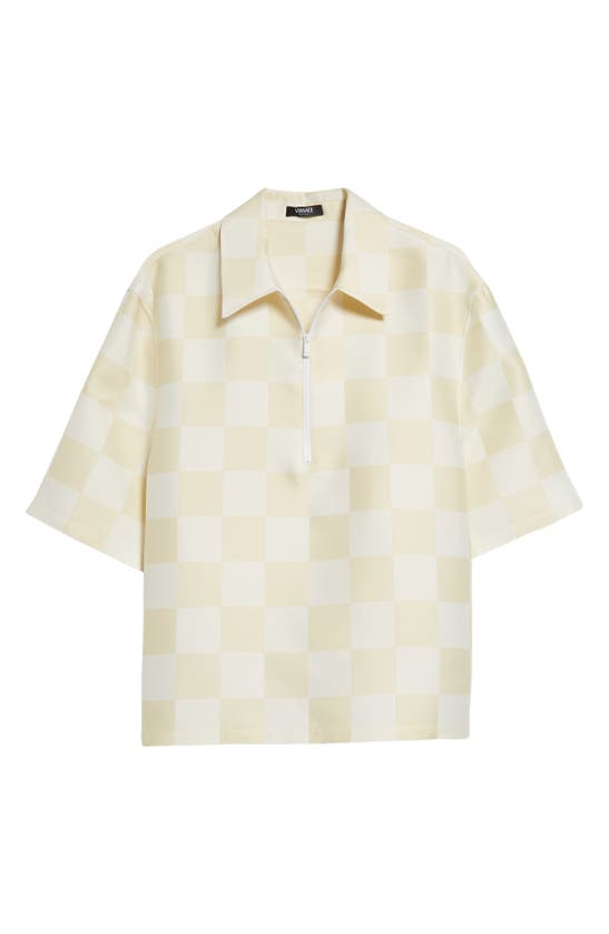Shop Versace Contrasto Duchesse Half Zip Shirt In 2kh30 Light Sand White