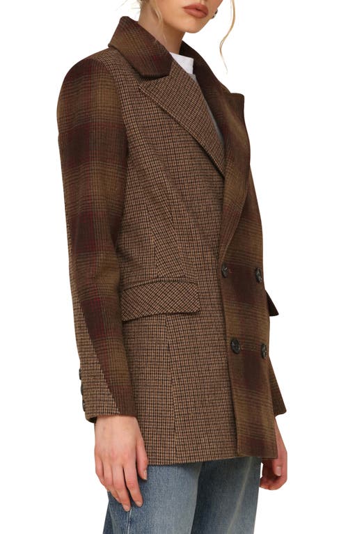 Shop Avec Les Filles Patchwork Double Breasted Blazer In Brown/red Plaid Mix