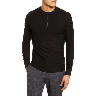 Boss Textor Regular Fit Quarter Zip Rib T-Shirt, Black