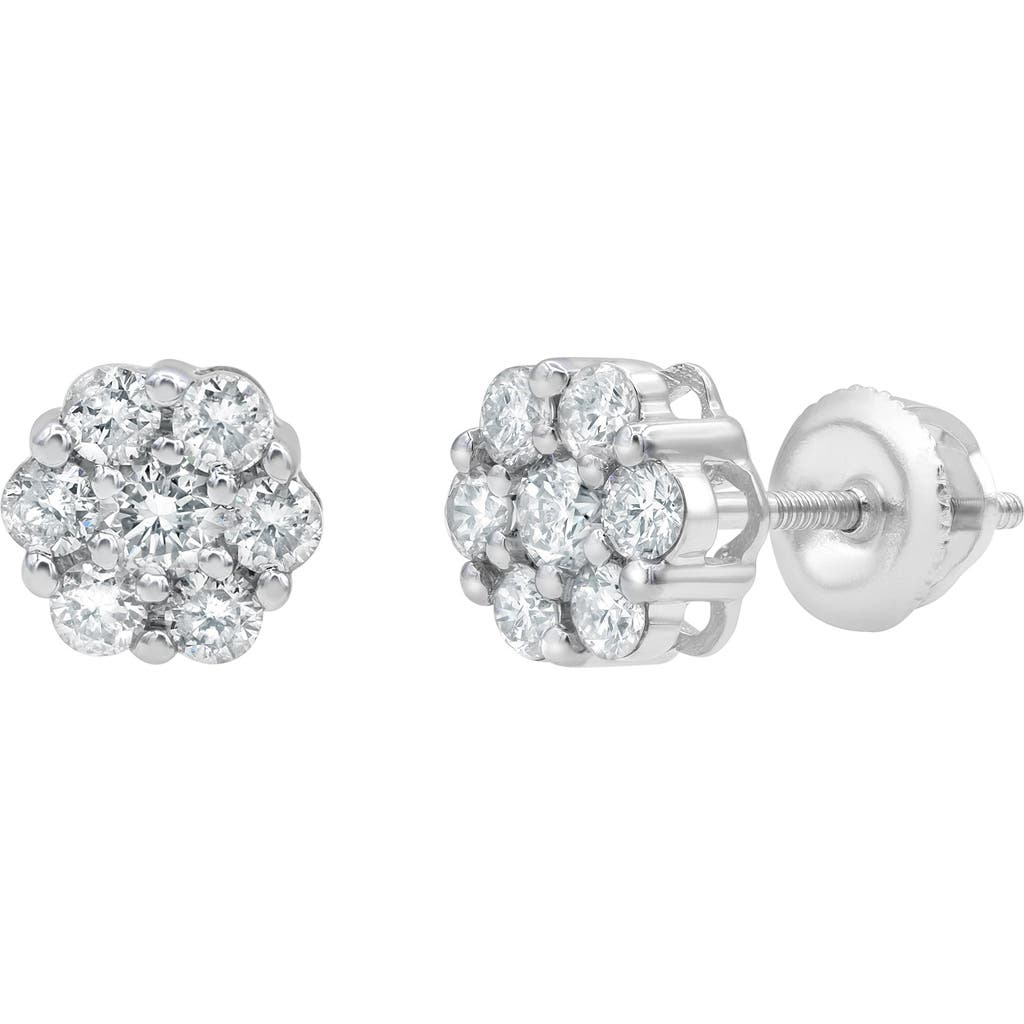 Luvmyjewelry Blossom 14k White Gold Flower Cluster Diamond Unisex Earrings In 14k White Gold