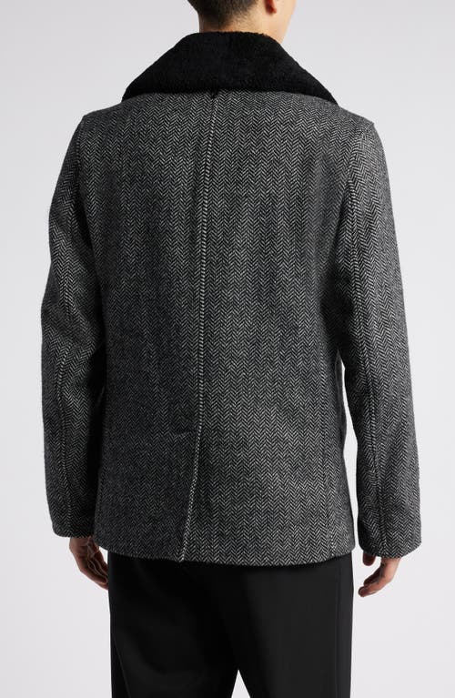 MACKAGE MACKAGE COLE GENUINE SHEARLING COLLAR WOOL BLEND PEACOAT 