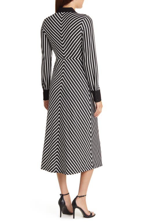 Shop Zoe And Claire Stripe Long Sleeve Midi Shirtdress In Black/white