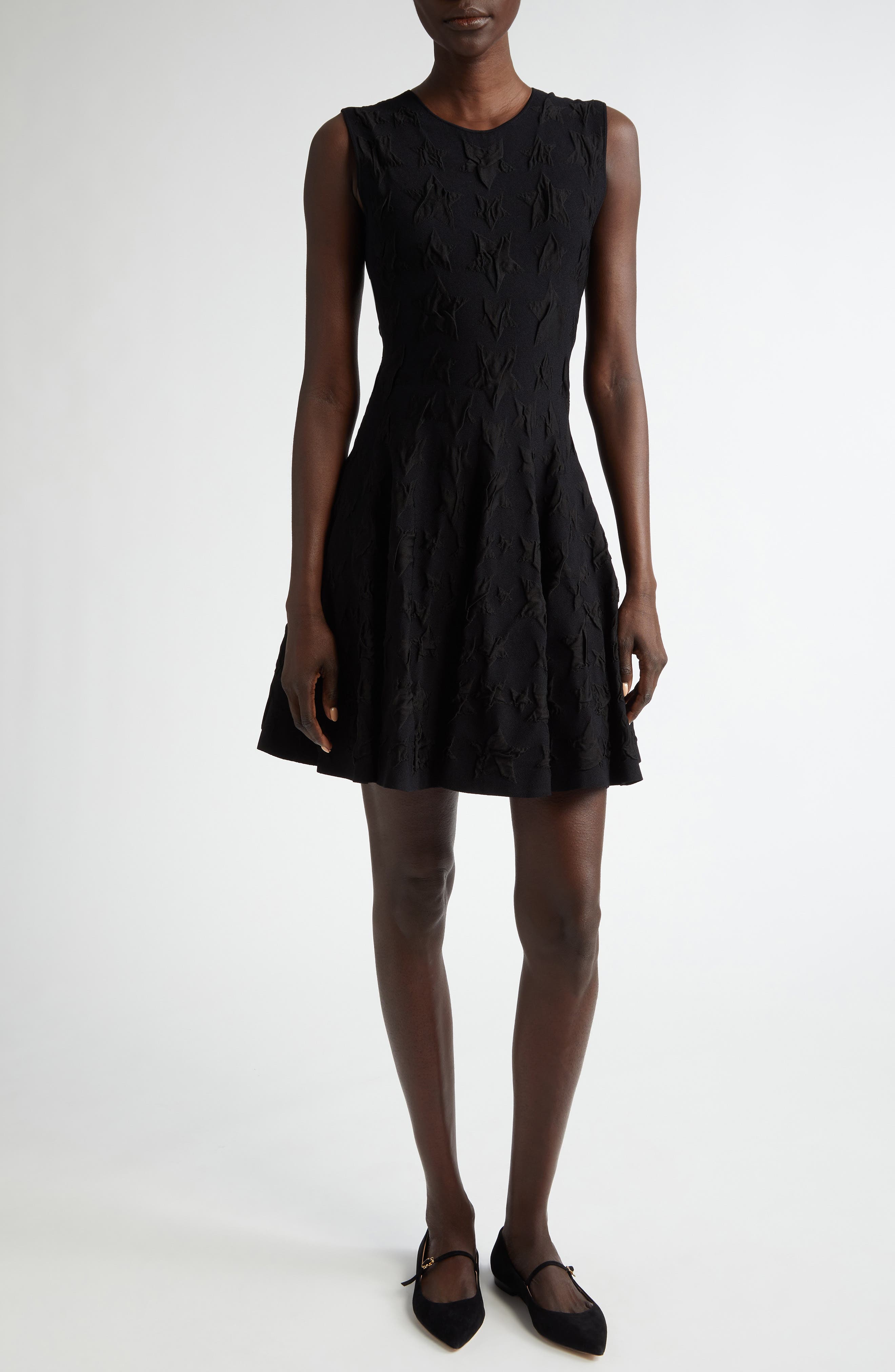 Akris punto 3D Star Jacquard Knit Fit & Flare Dress in Black 