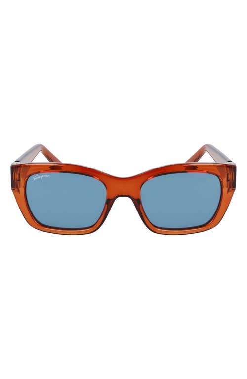 Ferragamo 53mm Rectangular Sunglasses In Crystal Caramel/petrol