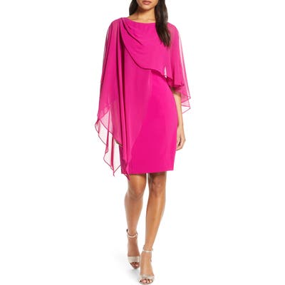 Eliza J Chiffon Cape Cocktail Dress, Pink