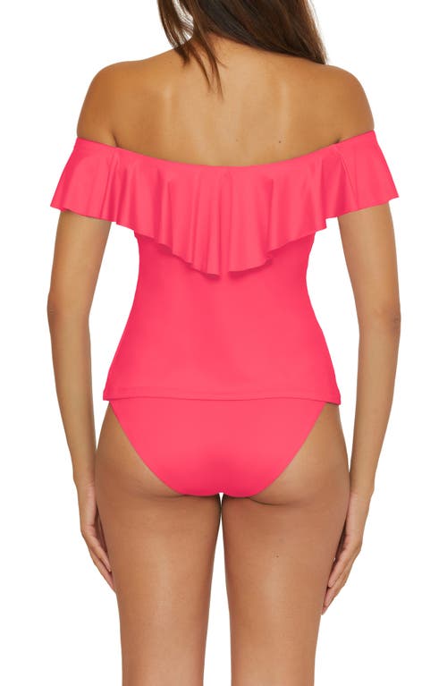 Shop Trina Turk Monaco Ruffle Off-the-shoulder Tankini Top In Geranium