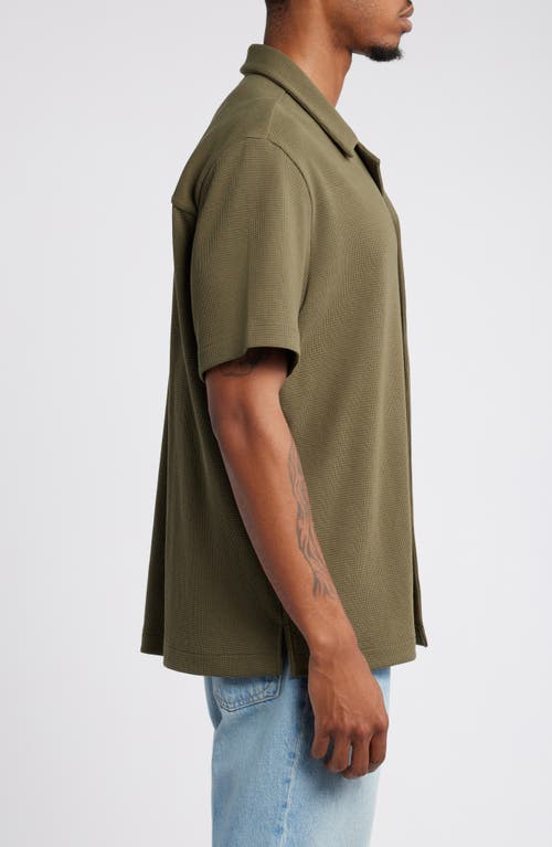 Shop Bp. Waffle Knit Camp Shirt In Olive Night