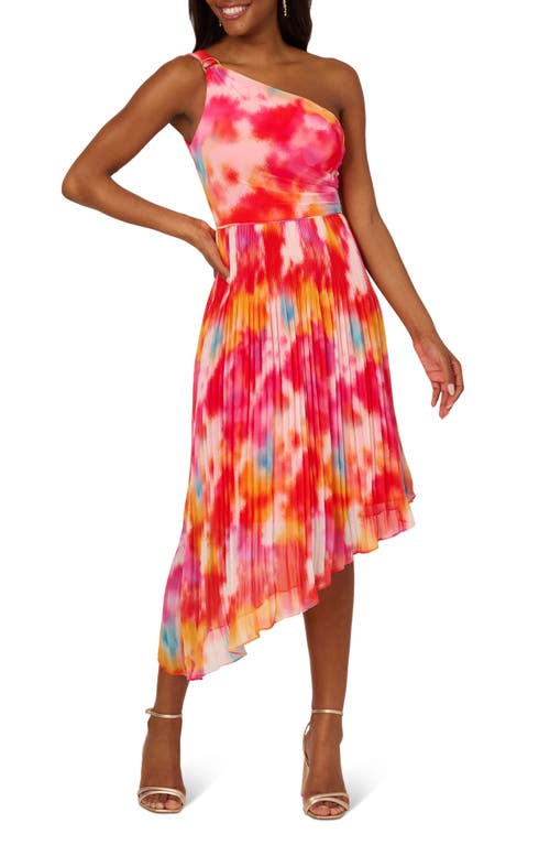 Adrianna Papell One-shoulder Chiffon Midi Dress In Red Multi