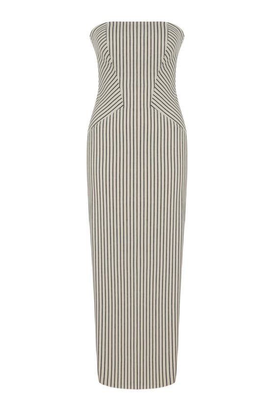 Shop Nocturne Striped Strapless Dress In Beige