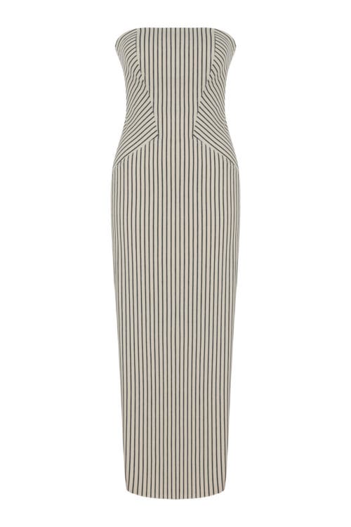 Striped Strapless Dress in Beige
