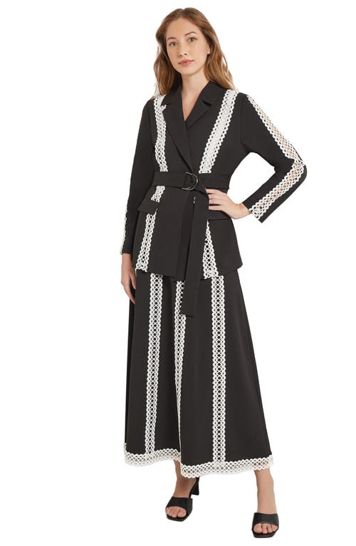 Misook Belted Eyelet-trim Twill Jacket In Black/white