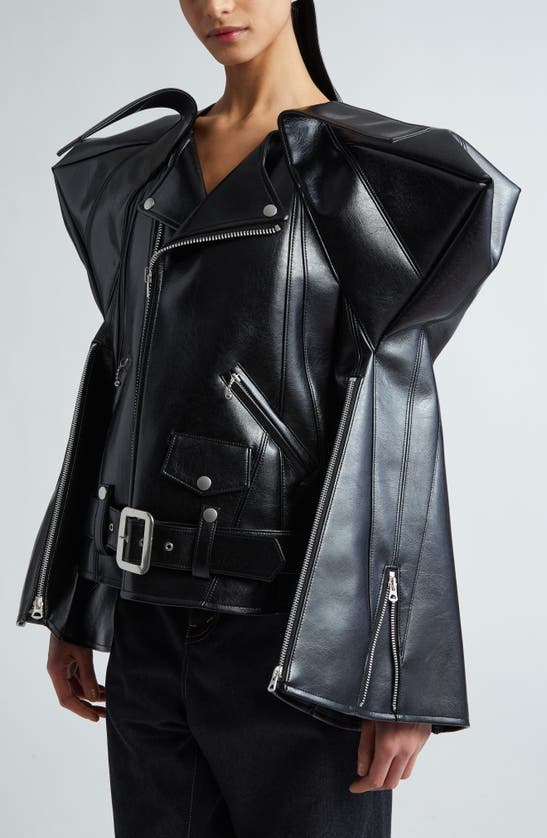 Shop Junya Watanabe Belted Faux Leather Jacket In Black