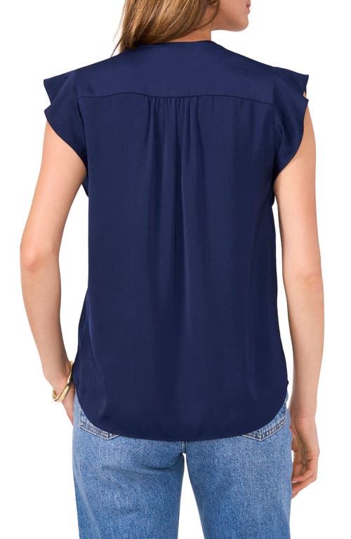 Shop Vince Camuto Ruffle Sleeve Satin Top In Classic Navy