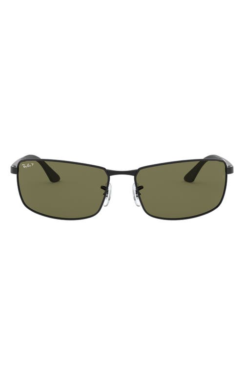 Ray-Ban 61mm Polarized Rectangle Sunglasses in Black/Green at Nordstrom
