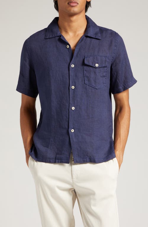 Eleventy Short Sleeve Linen Button-Up Shirt Navy at Nordstrom,