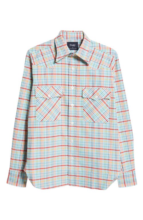 Drake's Multi-color Brushed Tablecloth Check Cotton Two-pocket Work Shirt In Blue
