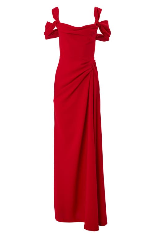 Shop Carolina Herrera Drape Neck Crepe Gown In Lacquer Red