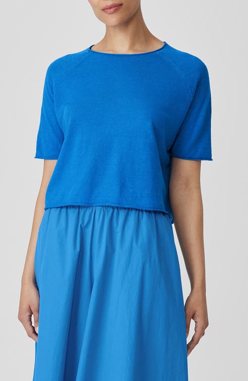 Eileen Fisher Rolled Edge Linen Blend Sweater In Blue