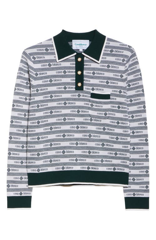 Casablanca Long-sleeved Knitted Polo Shirt In Evergreen/white