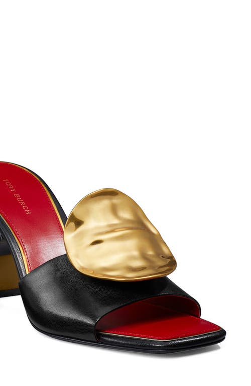 Tory Burch Patos Mismatched Heel Sandal In Perfect Black / Tory Red
