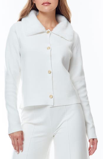 By Design Isa Faux Fir Trim Cardigan In Antique White