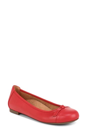 Vionic Amorie Cap Toe Ballet Flat In Red Leather