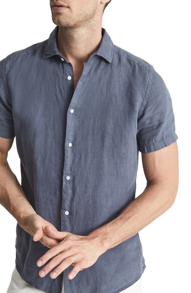 Reiss Holiday Short Sleeve Linen Button-Up Shirt, Alternate, color, 