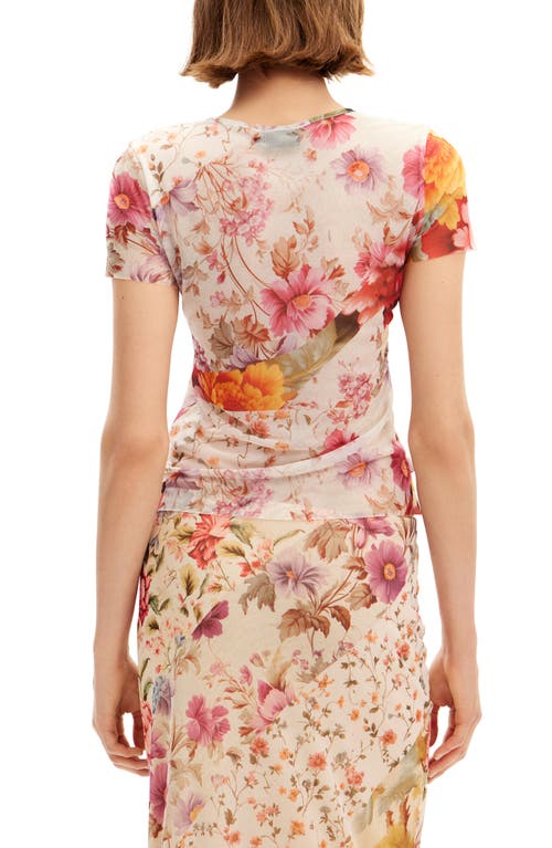 Shop Desigual Dada Floral Print Mesh Top In Ivory Mix