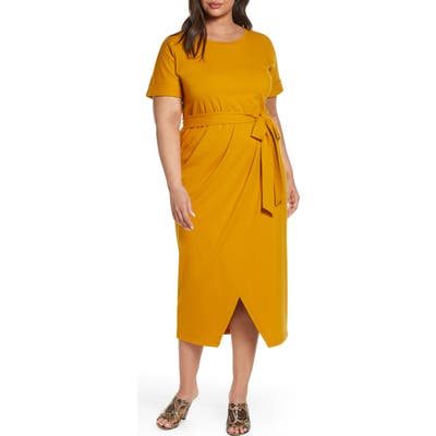 Plus Size Eloquii Faux Wrap Knit Dress, Yellow