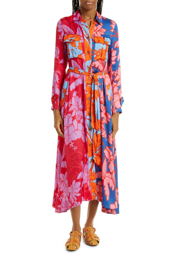 Farm Rio Floral Print Tie Waist Long Sleeve Maxi Dress In Pink | ModeSens