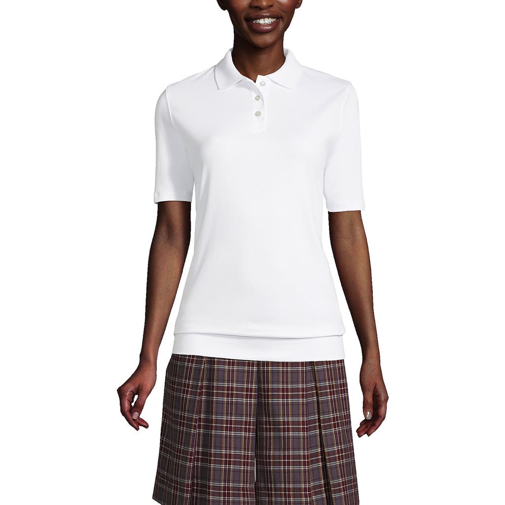 Lands' End Short Sleeve Banded Bottom Polo Shirt In White