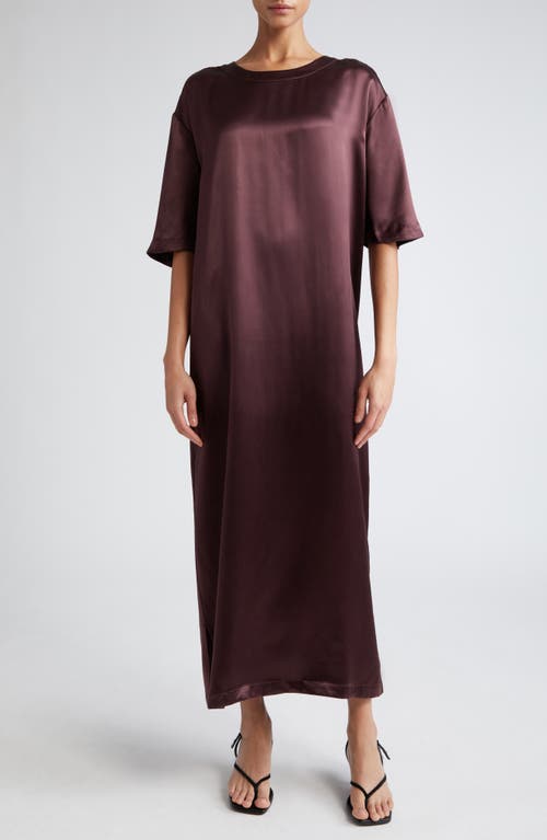 Loulou Studio Tuga Satin T-Shirt Dress in Midnight Bordeaux at Nordstrom, Size X-Small